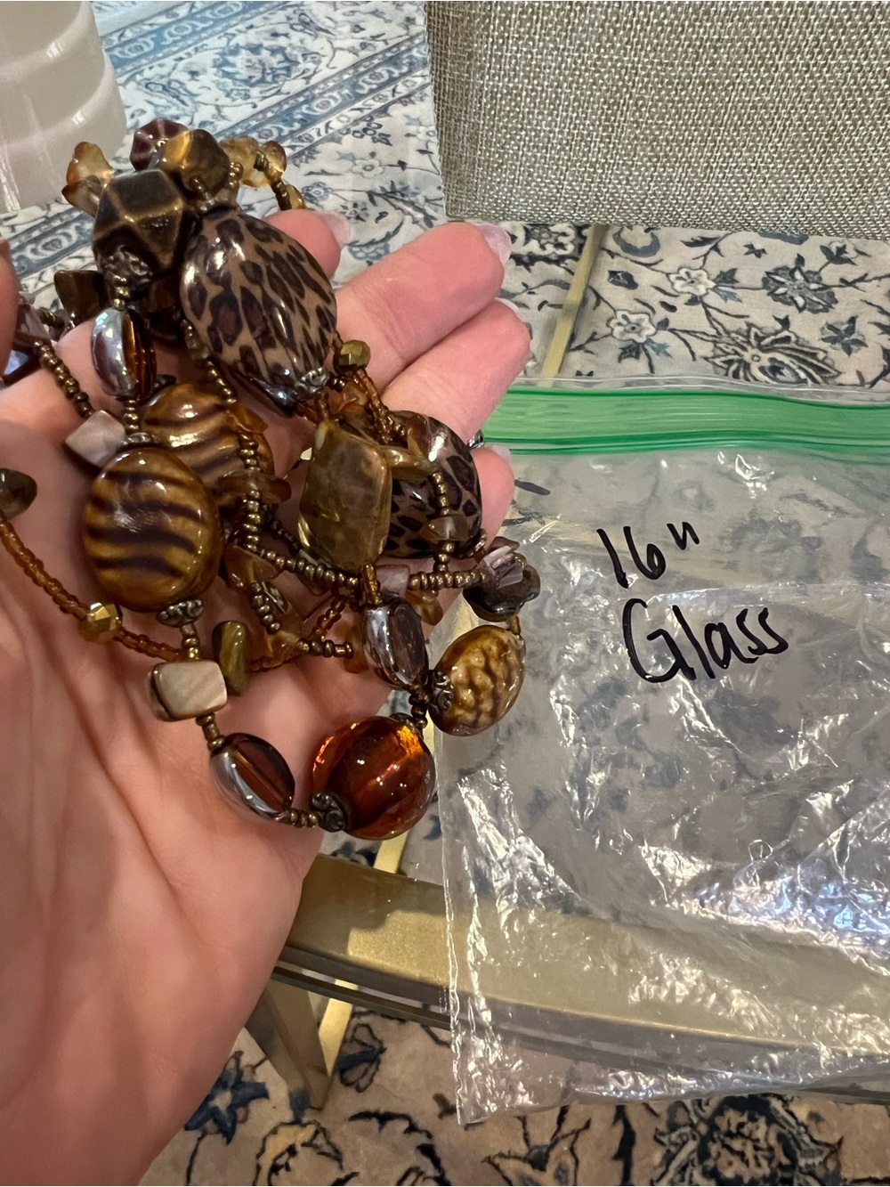 Mix of Brown glass and acrylic  Necklaces with a Monet gold tone necklace - Picture 5 of 10